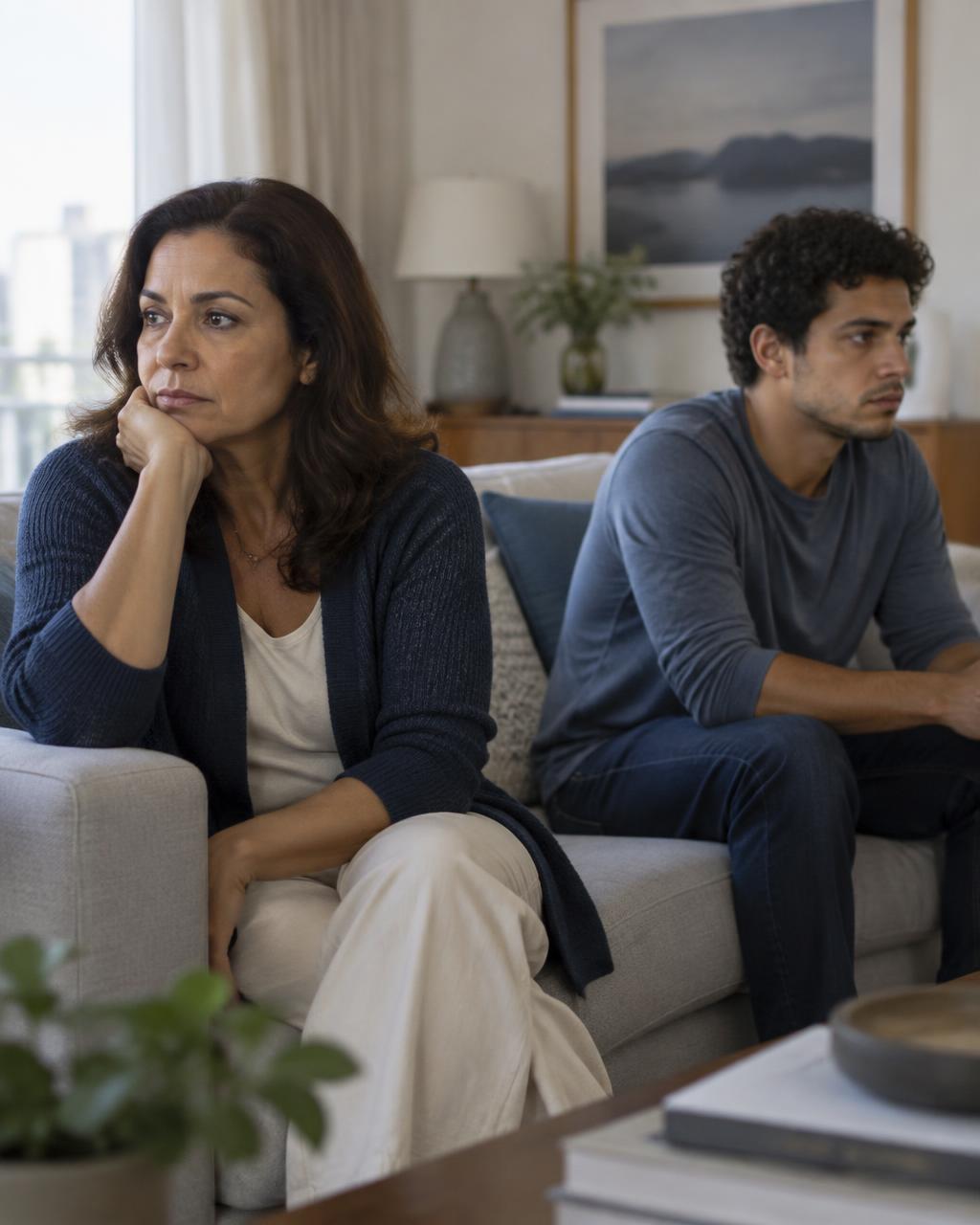 Mãe e filho conversando com atenção e acolhimento